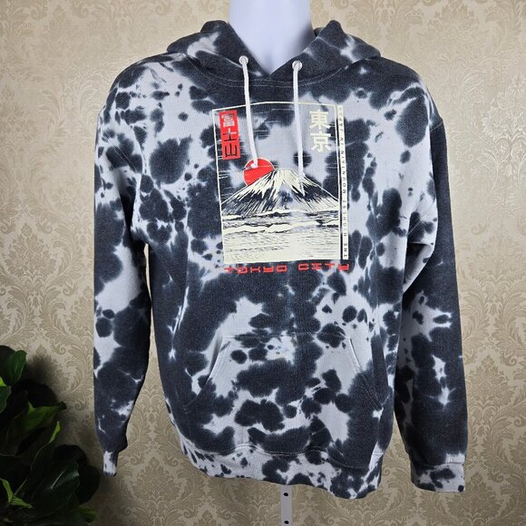 Bowery Supply Company Size Medium Gray White Tie Dye Tokyo Hoodie Sweatshirt - Picture 1 of 9